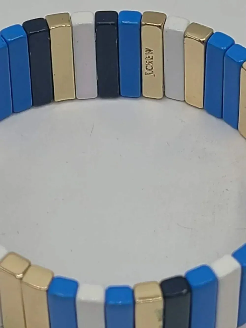 J Crew Enamel Stretch Bracelet Blue White Gold